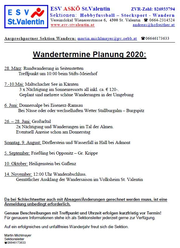 Wandertermine2020