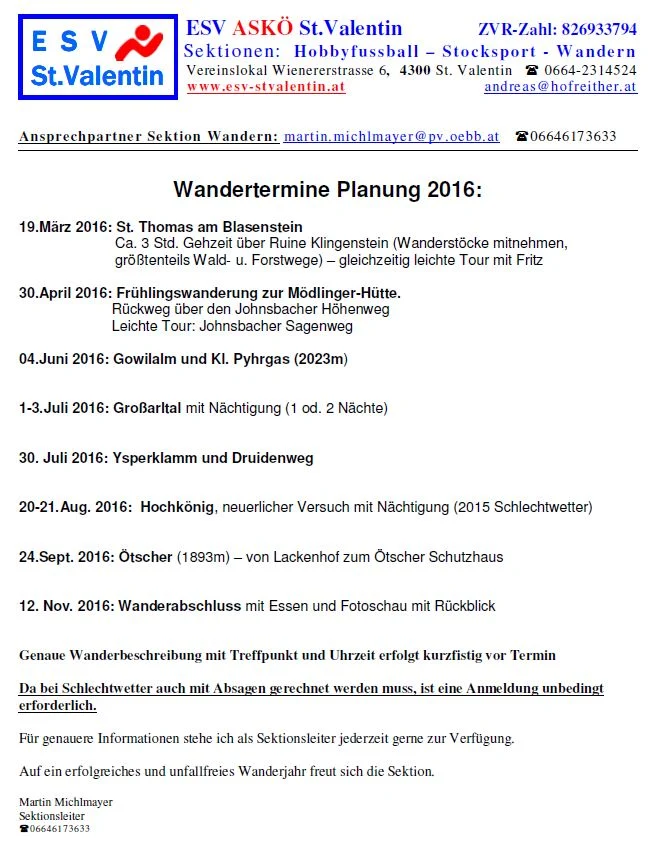 Wandertermine 2016