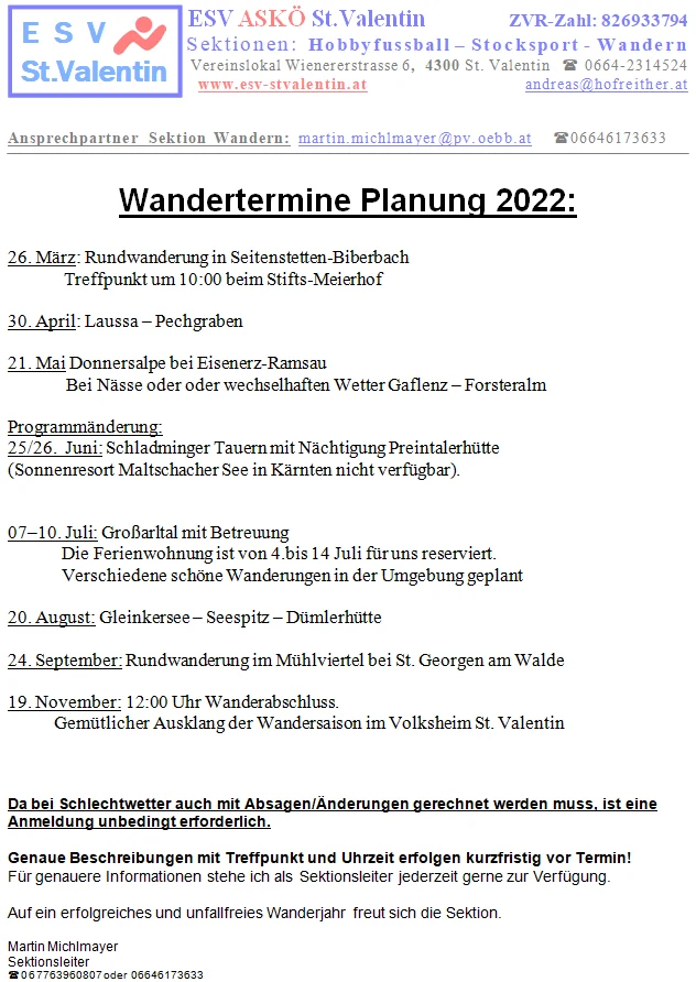 Wandertermine 2022